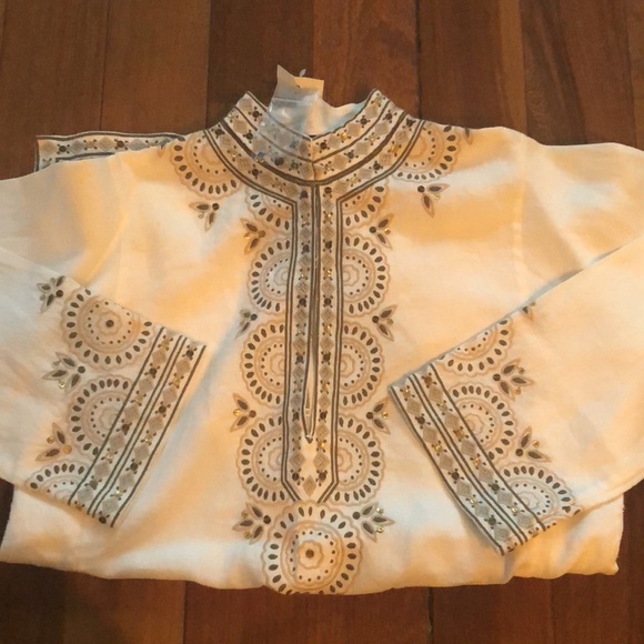 J. Crew Cream Linen Tunic w/ Embroidery, High Neck, and Side Vents NWT size XS - Picture 8 of 8